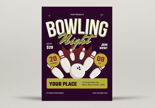 Purple Bold Bowling Night Flyer Layout