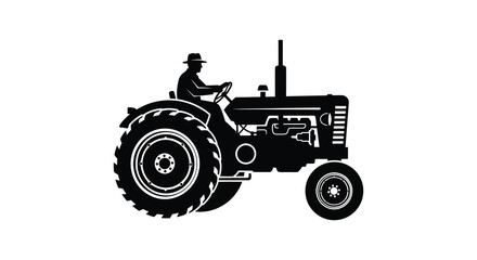 Obraz premium A striking black silhouette depicts a farmer driving a vintage tractor through open fields silhouette high quality professional