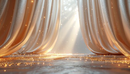 最高級のブライダルシーンを演出するオフホワイトのドレープと眩いスポットライト