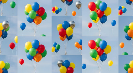 Colorful Balloons Cluster Floating in Clear Sky
