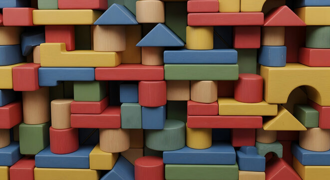 Colorful Wooden Building Blocks Neatly Arranged As a Textured Background