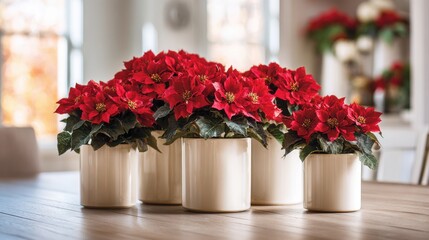 Fototapeta premium Ceramic Planters Holding Vibrant Red Poinsettias