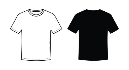 A contrasting view of a white t shirt alongside its black silhouette representation showcasing apparel design high quality professional