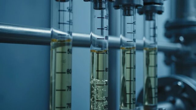 Industrial Flow Meters Measuring Liquid in a Chemical Plant.