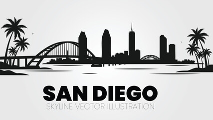 San Diego California city skyline silhouette vector on white background.