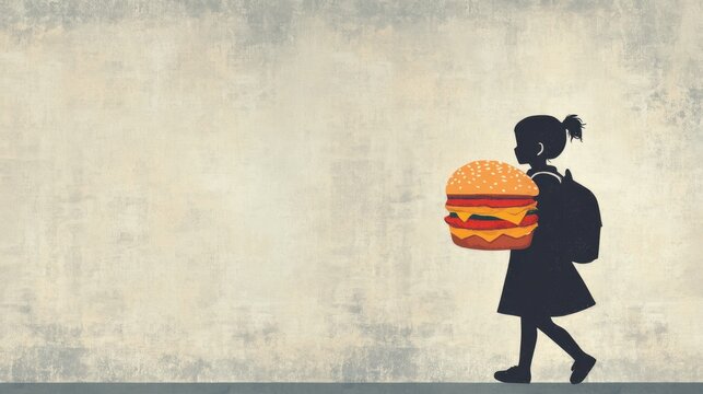 Child Silhouette Carrying Large Burger