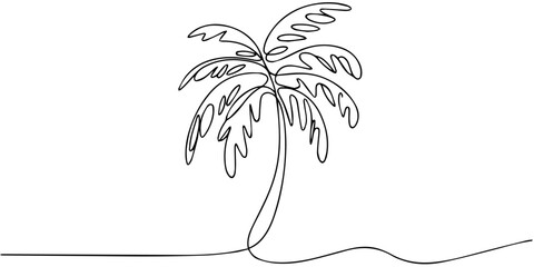 Palm tree, continuous one line drawing of tropical palm tree. © JCS Graphic Design 