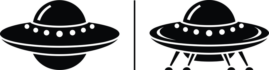 UFO spaceship icon set, flying saucer alien spacecraft silhouette vector illustration isolated on white background design © Shahin