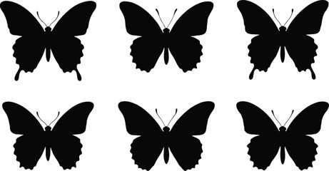 Butterfly silhouette illustration set, insect wing artwork, nature vector design, decorative graphic icon, black white pattern recognition symbol © Retu