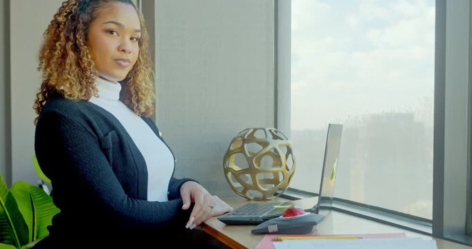 Professional Woman Using Laptop in Office