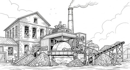 Vintage Industrial Steam Engine Factory. © SEFI