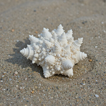 white murex seashell on a beach sand