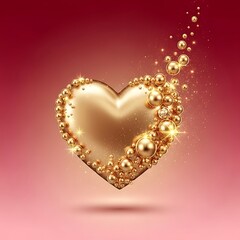 A shiny gold heart with orbs on a red background