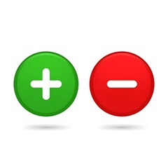 A green plus and red minus symbol on circles