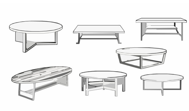 Coffee Tables Outline Icon Set Modern Living Room Furniture Vector