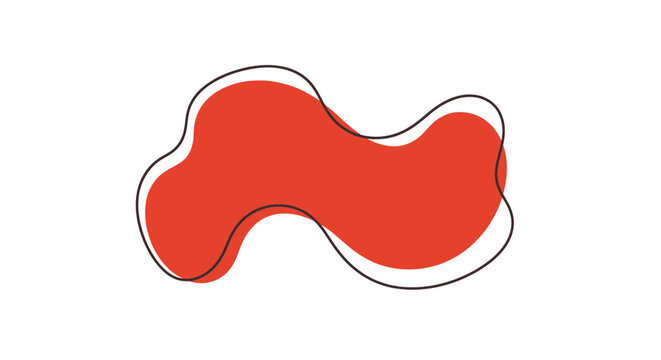 Abstract Organic Blob Shape, Red Fluid Form with Black Outline on White Background