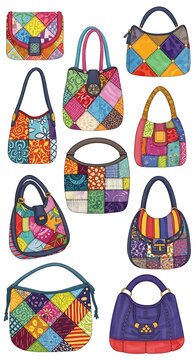 Colorful Handbags with Patchwork Designs.