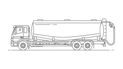 Fuel Tanker Silhouette: A sleek, modern fuel tanker, rendered in a striking outline, stands ready for transport. This graphic emphasizes the industrial design and capacity of this essential vehicle. © Ajm