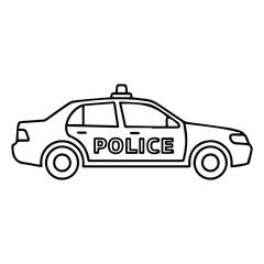 Stylized vector outline of a police vehicle, illustrating a classic patrol car used by law enforcement, suitable for educational resources and graphic design compositions © Desi