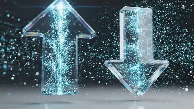 Crystal Up and Down Arrows, Symbolizing Growth, Decline, Choice, Direction, and Data