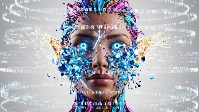 Futuristic Elf Woman Digital Transformation