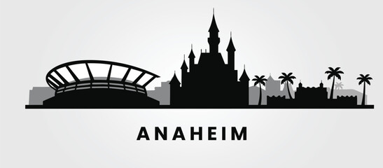 Anaheim, California, silhouette with Angel Stadium.