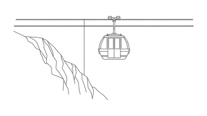 Cable Car Ascent: A minimalist illustration depicts a cable car suspended against a backdrop of a cliff, suggesting a journey of upward movement and exploration.  © AJM