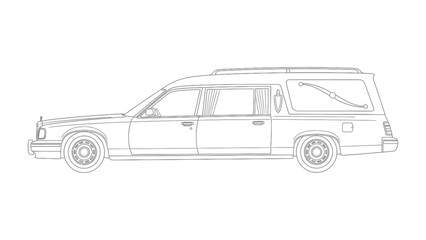 Fototapeta premium Elegant Hearse Sketch: A detailed line drawing showcases a classic hearse, a symbol of solemnity and tradition, ready to provide dignified transport.