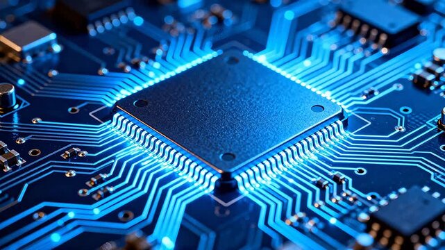 Closeup of a glowing circuit board