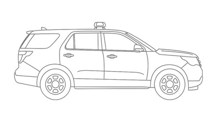 Police Car Sketch: A detailed line drawing of a police car, showcasing its sleek design and essential features.  © Hasib