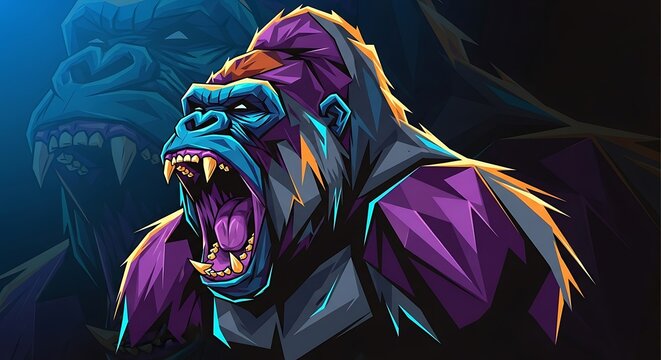Aggressive Gorilla with Sharp Teeth Illustration.