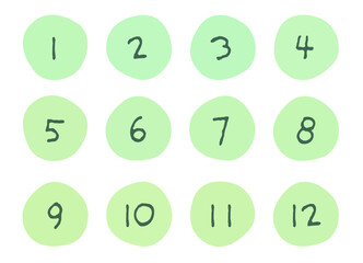 ラフな円形の数字アイコン　手描き風　グリーン