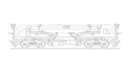 Railway Engine Blueprint: A detailed technical drawing of a modern railway engine, showcasing its intricate mechanical components and design.  © hafs121