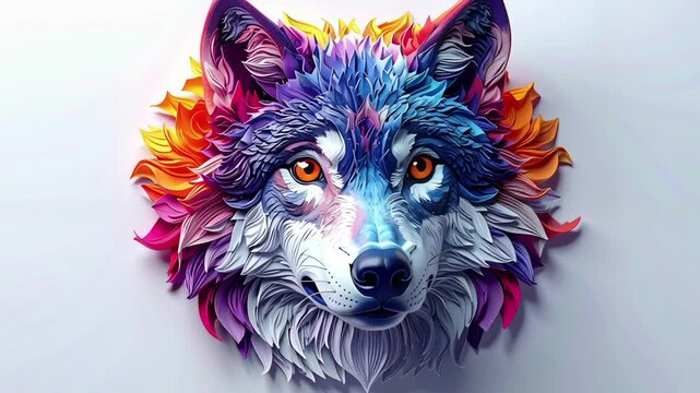 Colorful wolf head with flowers.