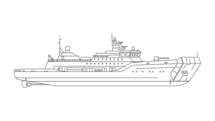 Fototapeta premium Ocean Voyager: A meticulously crafted blueprint sketch unveils the sleek silhouette of a modern, maritime vessel, exuding both power and elegance on the open sea.