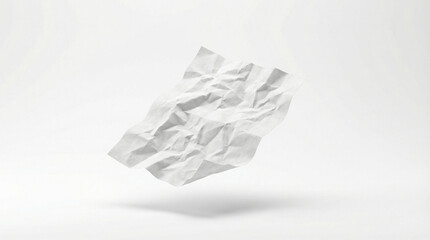 Naklejka premium Minimalist composition of crumpled white paper floating on clean background. Creative concept symbolizing ideas, brainstorming, waste reduction, recycling, problem solving, or artistic expression. Per