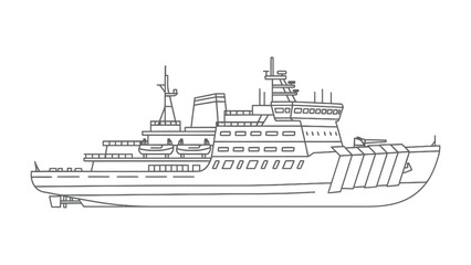 Fototapeta premium Maritime Marvel: A precise line drawing of a maritime vessel, showcasing its intricate design and robust build against the backdrop.