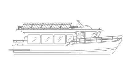 Eco-Friendly Solar Boat: A sleek, modern boat harnesses the power of the sun with solar panels, suggesting a commitment to sustainable transport and eco-conscious living.