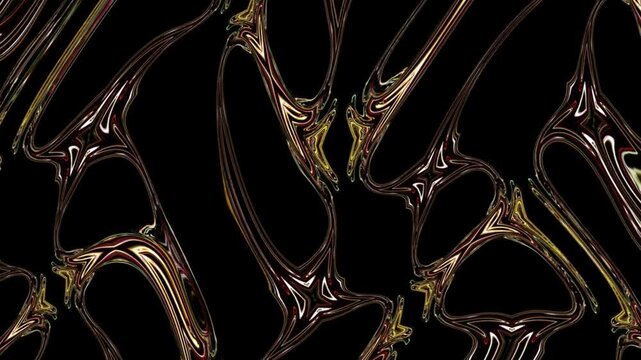 Abstract Golden Liquid Metallic Flow Moving Vertically with Glossy Reflections and Organic Shapes in a Dark Seamless Loop Animation