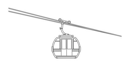 Cable Car Transit: The image depicts a modern cable car suspended from a system of steel cables, offering a means of transport across a picturesque landscape, seen through its windows. © Ajm