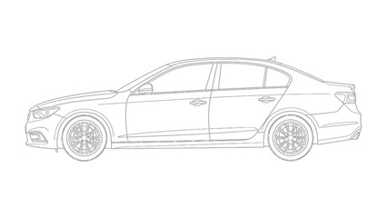 Fototapeta premium Sleek Sedan Silhouette: A minimalist line drawing showcases a modern sedan, exuding elegance and aerodynamic design.
