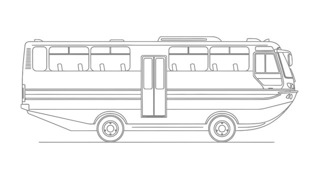 Amphibious Bus: A detailed line drawing of a unique amphibious bus, showcasing its dual functionality. 
