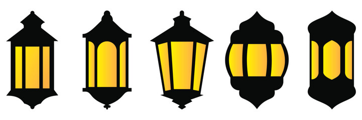 Ramadan Lantern Silhouette Icon Vector &ndash; Islamic Festival Decoration, Eid Mubarak and Traditional Lantern
 Design for Holiday and Celebration