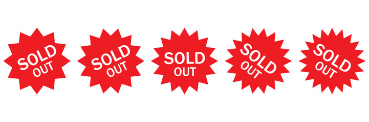 Red Grunge Sold Out Rubber Stamp Badge Vector Collection &ndash; Vintage Deal Label, Sale Sticker and Distressed Logo
 Design Set
