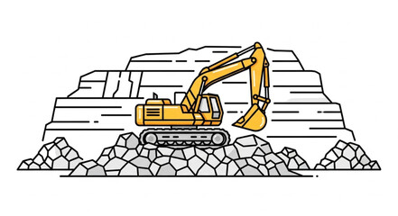 Yellow Excavator on Rocky Terrain. © ARFI