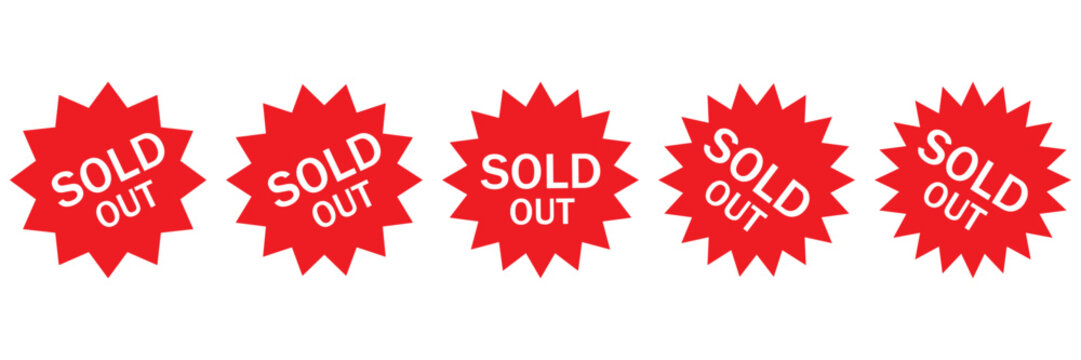 Red Grunge Sold Out Rubber Stamp Badge Vector Collection &ndash; Vintage Deal Label, Sale Sticker and Distressed Logo
 Design Set