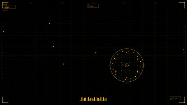 A hud animation displays data points and graphics in a sci fi themed space. Web designers can use this for interactive projects. The design focuses on clarity and usability during creation.