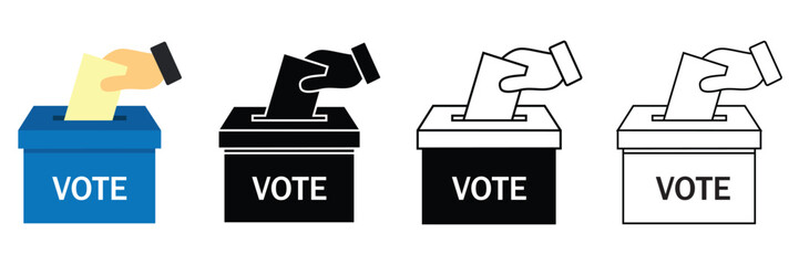 Ballot Box Voting Icon Set Vector &ndash; Democracy Election and Poll Symbol in Solid and Outline Styles