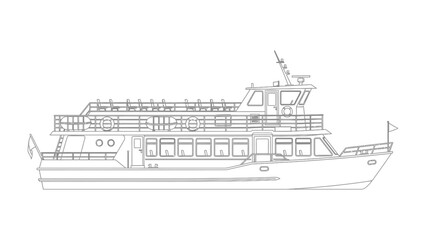 Elegant Vessel Outline: A meticulously detailed outline of a passenger vessel, ideal for transportation and travel themes, set against a pristine backdrop. © Abdul