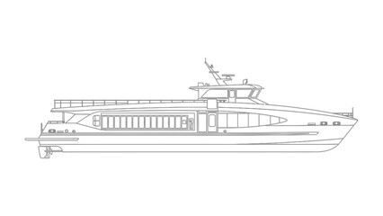 Streamlined Marine Vessel Illustration: Clean lines depict a modern, sleek watercraft designed for efficient transport across aquatic expanses. © mstmahmuda